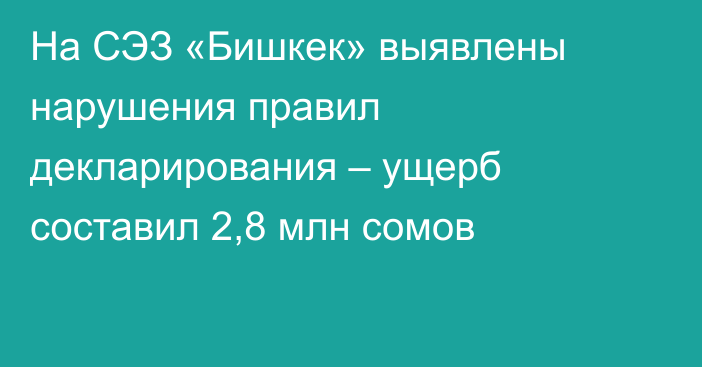 На СЭЗ «Бишкек» выявлены нарушения правил декларирования – ущерб составил 2,8 млн сомов