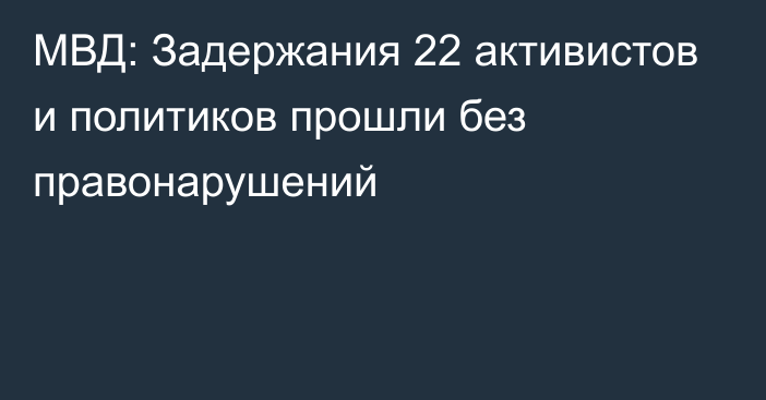 МВД: Задержания 22 активистов и политиков прошли без правонарушений