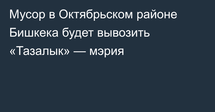 Мусор в Октябрьском районе Бишкека будет вывозить «Тазалык» — мэрия