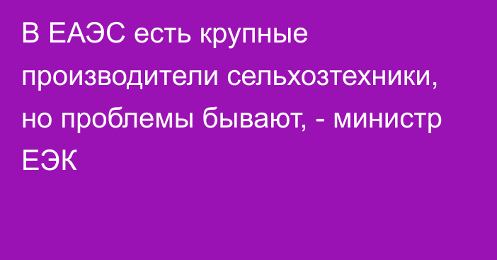 В ЕАЭС есть крупные производители сельхозтехники, но проблемы бывают, - министр ЕЭК