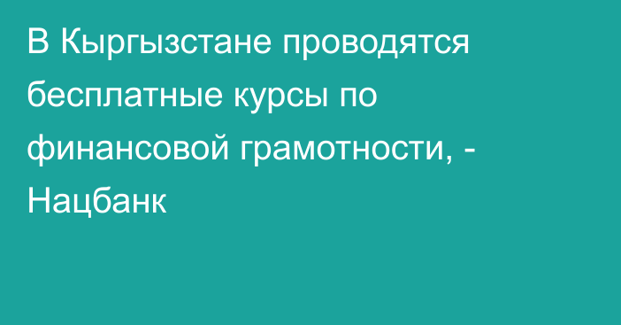 В Кыргызстане проводятся бесплатные курсы по финансовой грамотности, - Нацбанк