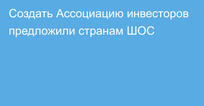 Создать Ассоциацию инвесторов предложили странам ШОС