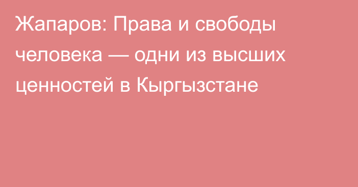 Жапаров: Права и свободы человека — одни из высших ценностей в Кыргызстане