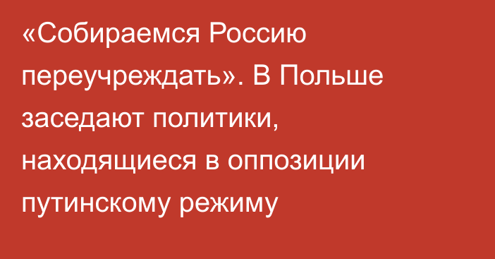 «Собираемся Россию переучреждать». В Польше заседают политики, находящиеся в оппозиции путинскому режиму