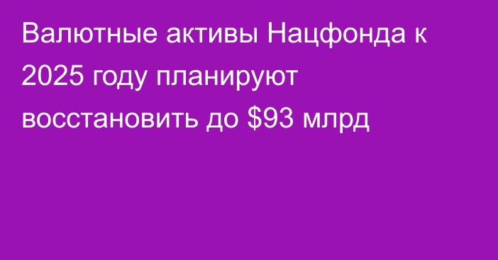 Валютные активы Нацфонда к 2025 году планируют восстановить до $93 млрд