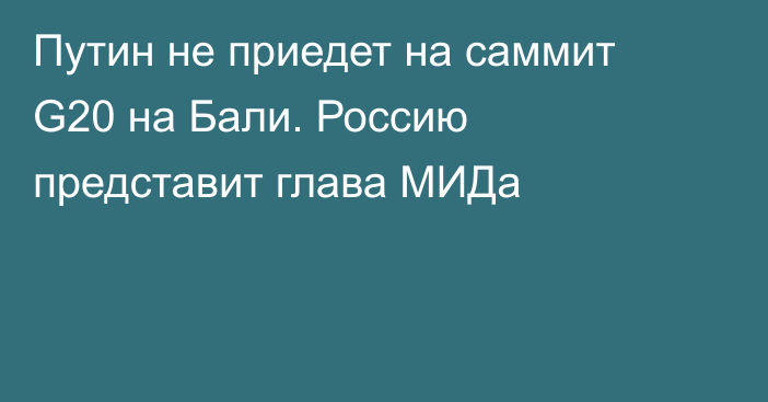 Путин не приедет на саммит G20 на Бали. Россию представит глава МИДа