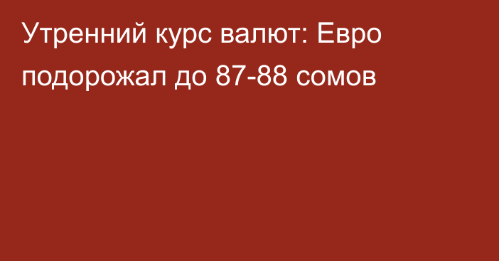 Утренний курс валют: Евро подорожал до 87-88 сомов