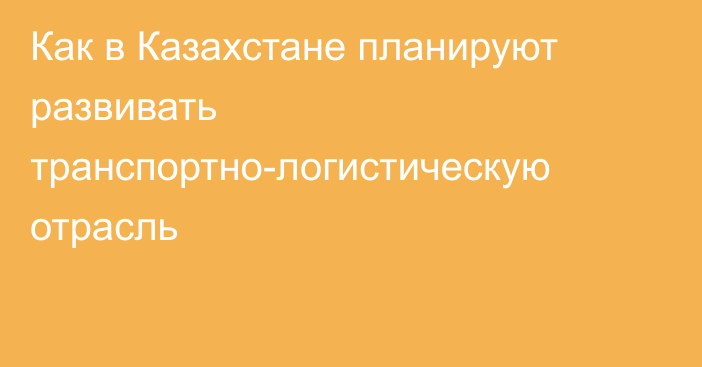 Как в Казахстане планируют развивать транспортно-логистическую отрасль