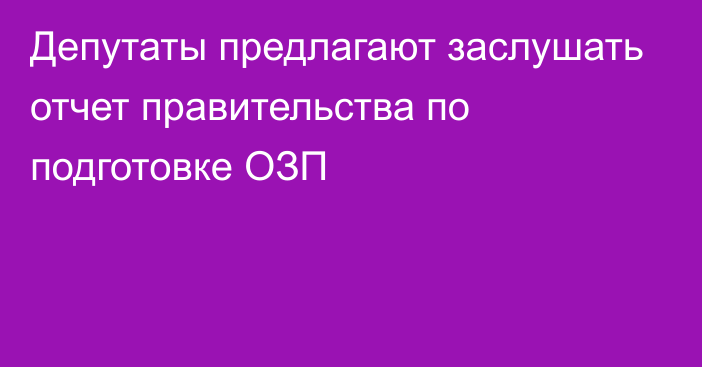 Депутаты предлагают заслушать отчет правительства по подготовке ОЗП