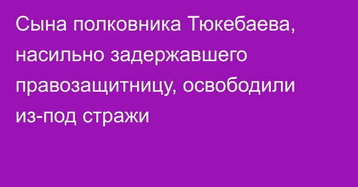 Сына полковника Тюкебаева, насильно задержавшего правозащитницу, освободили из-под стражи