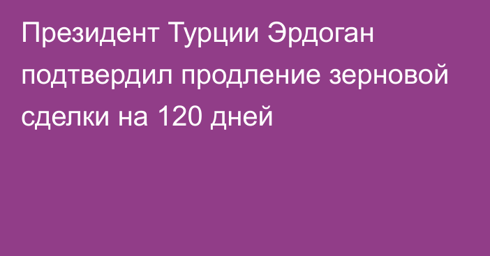 Президент Турции Эрдоган подтвердил продление зерновой сделки на 120 дней