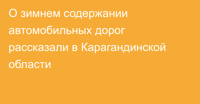 О зимнем содержании автомобильных дорог рассказали в Карагандинской области