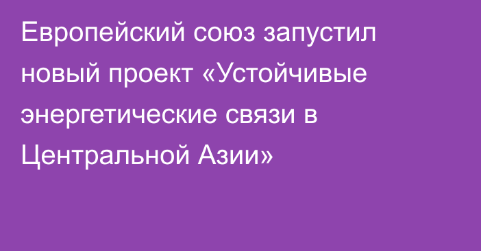 Европейский союз запустил новый проект «Устойчивые энергетические связи в Центральной Азии»