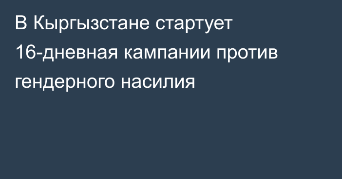 В Кыргызстане стартует 16-дневная кампании против гендерного насилия