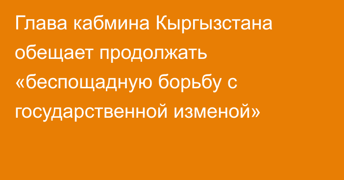 Глава кабмина Кыргызстана обещает продолжать «беспощадную борьбу с государственной изменой»