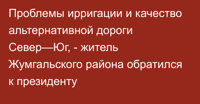 Проблемы ирригации и качество альтернативной дороги Север—Юг, - житель Жумгальского района обратился к президенту