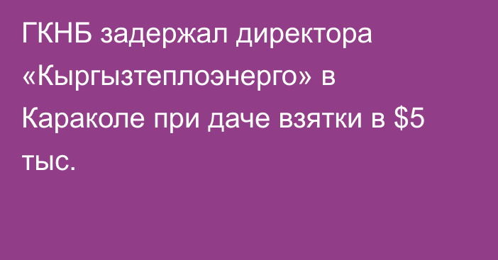 ГКНБ задержал директора «Кыргызтеплоэнерго» в Караколе при даче взятки в $5 тыс.