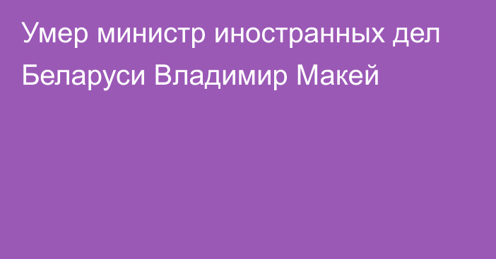 Умер министр иностранных дел Беларуси Владимир Макей