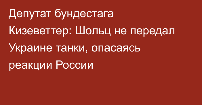 Депутат бундестага Кизеветтер: Шольц не передал Украине танки, опасаясь реакции России