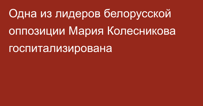 Одна из лидеров белорусской оппозиции Мария Колесникова госпитализирована