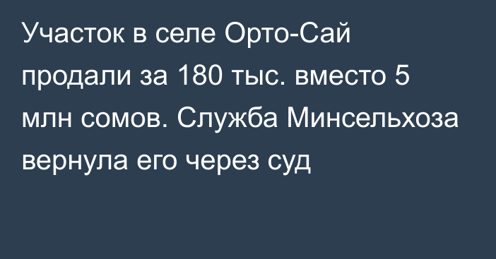 Участок в селе Орто-Сай продали за 180 тыс. вместо 5 млн сомов. Служба Минсельхоза вернула его через суд