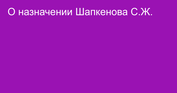 О назначении Шапкенова С.Ж.