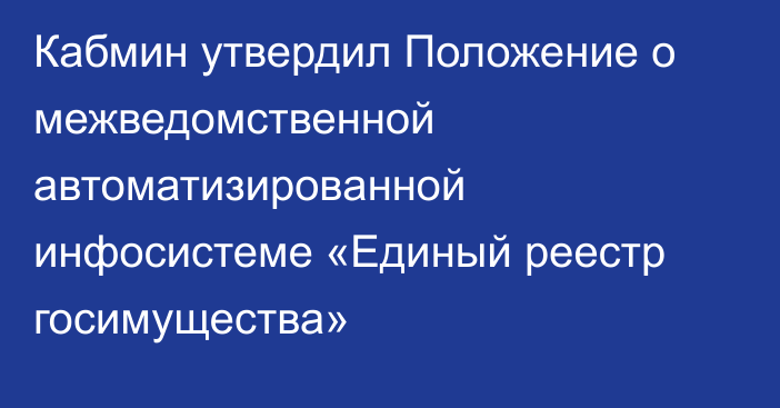 Кабмин утвердил Положение о межведомственной автоматизированной инфосистеме «Единый реестр госимущества»