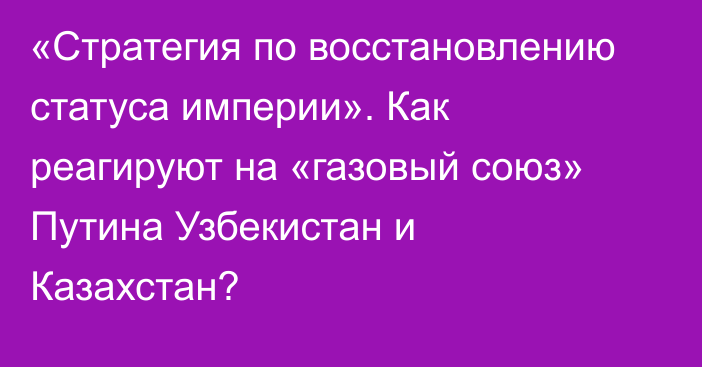 «Стратегия по восстановлению статуса империи». Как реагируют на «газовый союз» Путина Узбекистан и Казахстан?