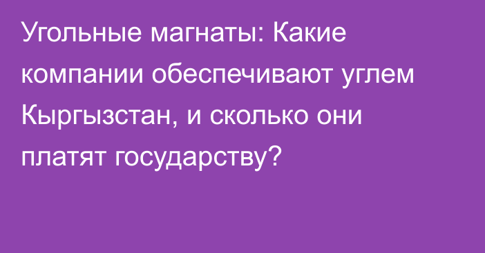 Угольные магнаты: Какие компании обеспечивают углем Кыргызстан, и сколько они платят государству?