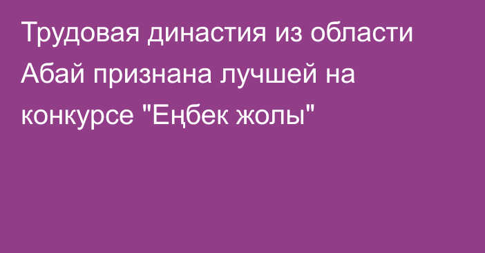 Трудовая династия из области Абай признана лучшей на конкурсе 