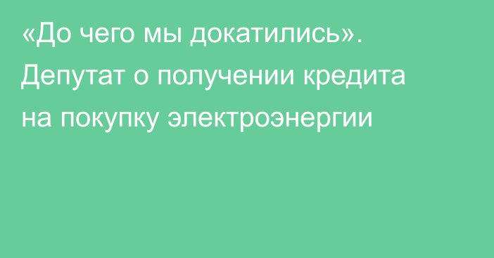 «До чего мы докатились». Депутат о получении кредита на покупку электроэнергии