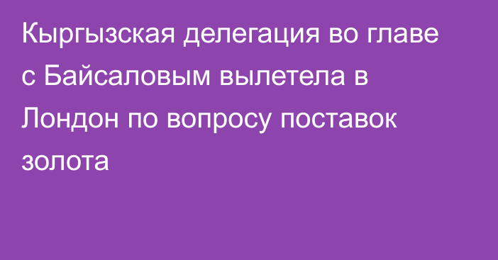 Кыргызская делегация во главе с Байсаловым вылетела в Лондон по вопросу поставок золота