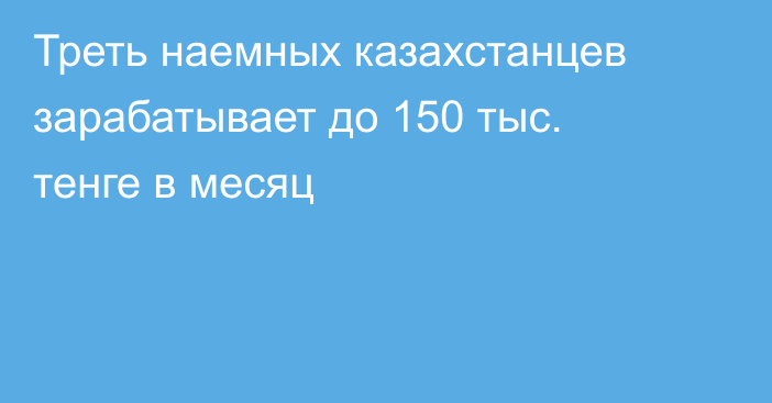 Треть наемных казахстанцев зарабатывает до 150 тыс. тенге в месяц