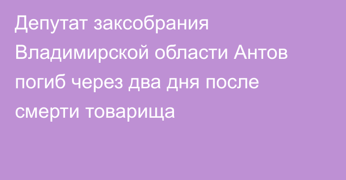 Депутат заксобрания Владимирской области Антов погиб через два дня после смерти товарища