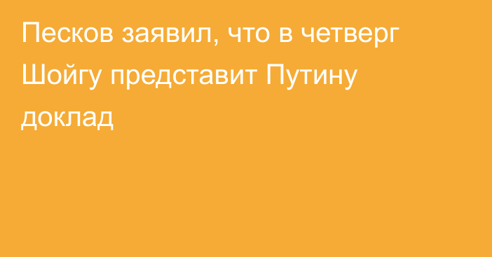 Песков заявил, что в четверг Шойгу представит Путину доклад