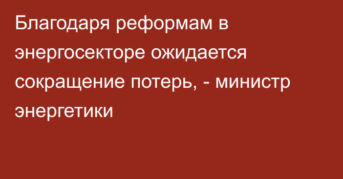 Благодаря реформам в энергосекторе ожидается сокращение потерь, - министр энергетики