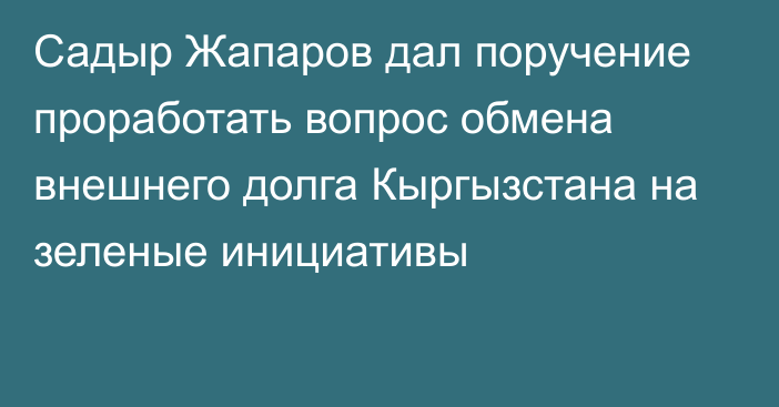 Садыр Жапаров дал поручение проработать вопрос обмена внешнего долга Кыргызстана на зеленые инициативы