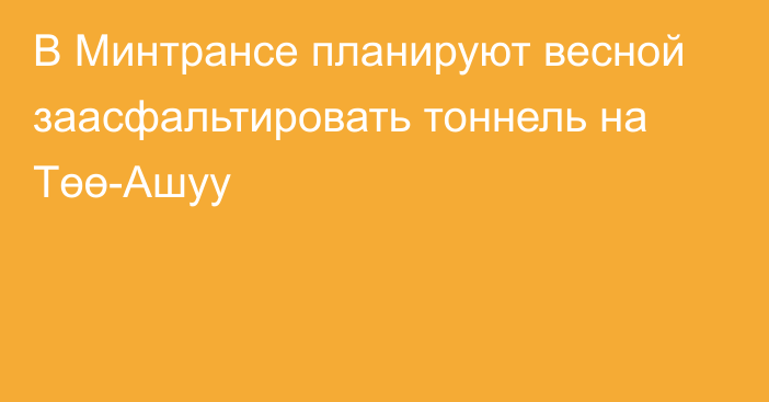 В Минтрансе планируют весной заасфальтировать тоннель на Төө-Ашуу