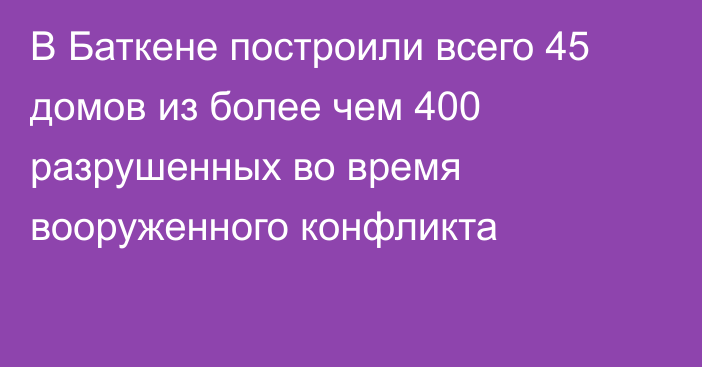 В Баткене построили всего 45 домов из более чем 400 разрушенных во время вооруженного конфликта