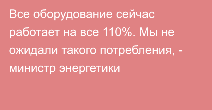 Все оборудование сейчас работает на все 110%. Мы не ожидали такого потребления, - министр энергетики