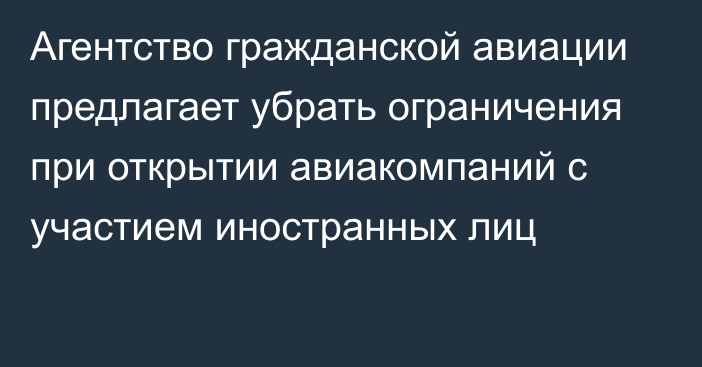 Агентство гражданской авиации предлагает убрать ограничения при открытии  авиакомпаний с участием иностранных лиц