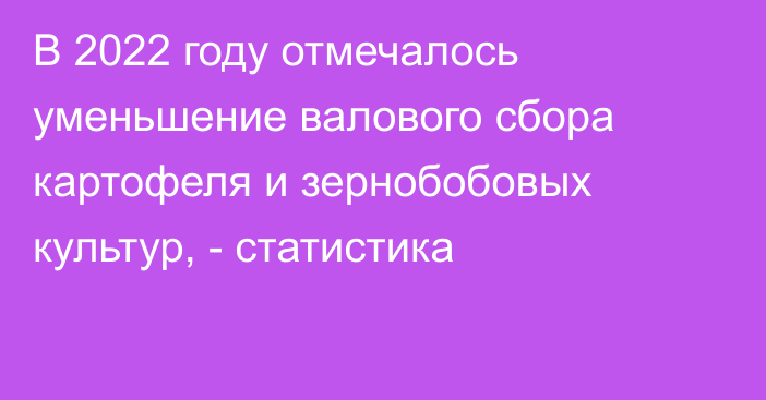 В 2022 году отмечалось уменьшение валового сбора картофеля и зернобобовых культур, - статистика