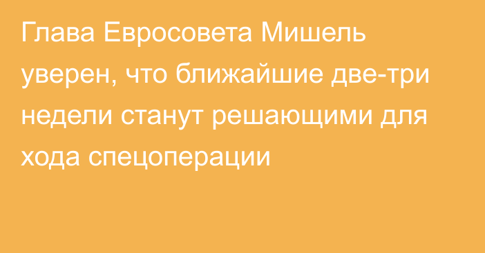 Глава Евросовета Мишель уверен, что ближайшие две-три недели станут решающими для хода спецоперации