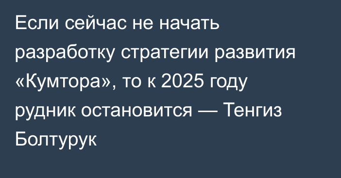 Если сейчас не начать разработку стратегии развития «Кумтора», то к 2025 году рудник остановится — Тенгиз Болтурук