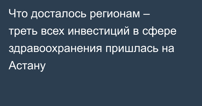 Что досталось регионам – треть всех инвестиций в сфере здравоохранения пришлась на Астану