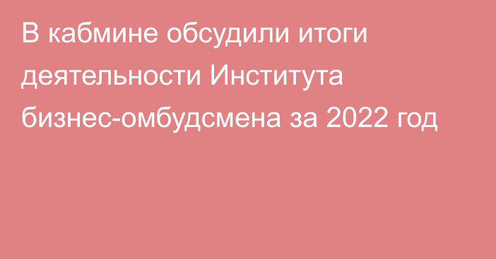 В кабмине обсудили итоги деятельности Института бизнес-омбудсмена за 2022 год