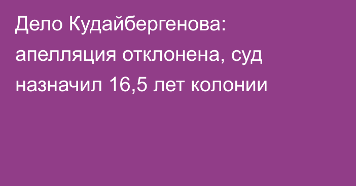 Дело Кудайбергенова: апелляция отклонена, суд назначил 16,5 лет колонии