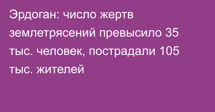 Эрдоган: число жертв землетрясений превысило 35 тыс. человек, пострадали 105 тыс. жителей