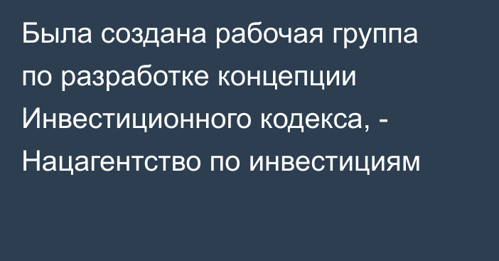 Была создана рабочая группа по разработке концепции Инвестиционного кодекса, - Нацагентство по инвестициям