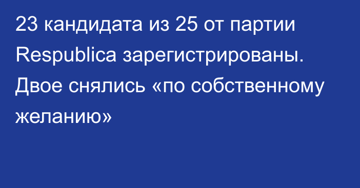 23 кандидата из 25 от партии Respublica зарегистрированы. Двое снялись «по собственному желанию»